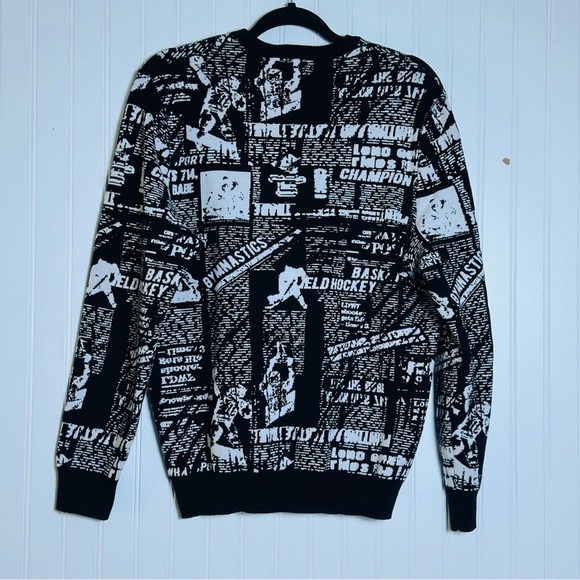 Zara RARE Black and White Graphic Men's Sweater Crew Neck Long Sleeves Size L - Picture 6 of 11
